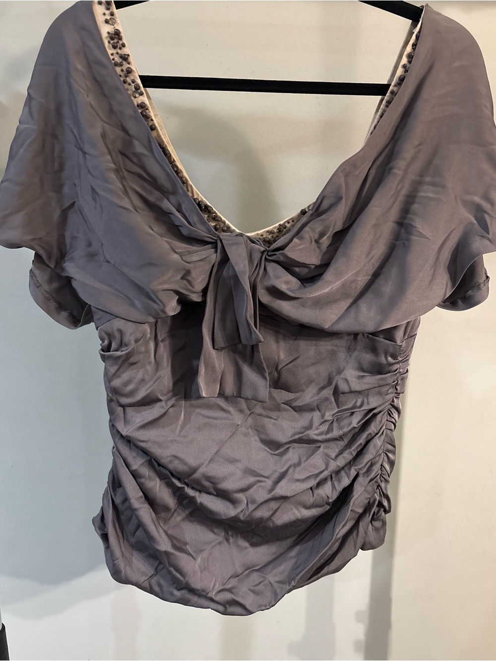 Vintage Nanette Lepore Gray Draped Tie-Front Blouse - Picture 2 of 8